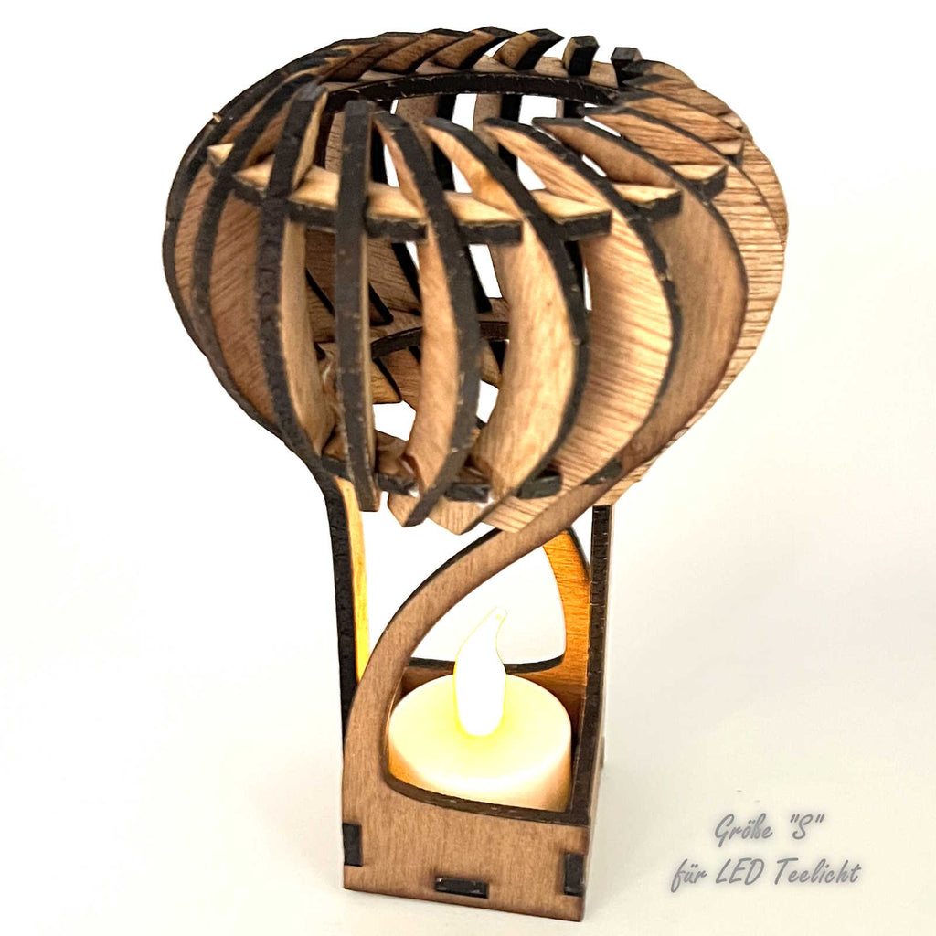Heißluftballon-Lampe aus Holz (klein) mit LED-Teelicht im Korb