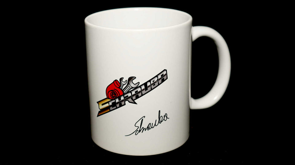 Schrauba Tasse – Vorderseite mit Logo